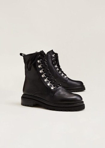 Phase Eight Meladie Leather Lace Up Boots Black Canada | XNTSGP-546